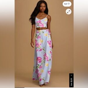 Lulu’s Bloom With A View Light Blue Floral Two Piece Maxi Dress